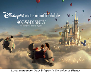 Local announcer Gary Bridges is the voice of Disney